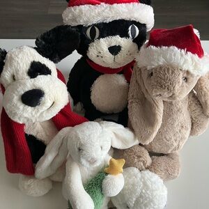 Festive Plush Animal Set with Santa Hats bashful bunny jelly cat